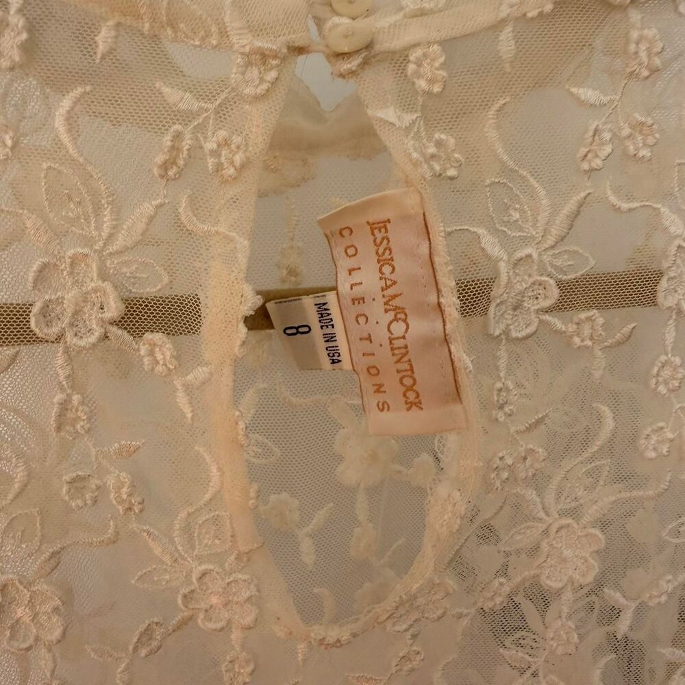 Vintage Jessica McClintock Cream Lace Top – Romantic Cottagecore Coquette Blouse - Picture 3 of 8